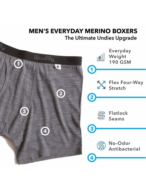 Woolly Clothing Men's Merino Wool Boxer Brief - Everyday Weight - Wicking Breathable Anti-Odor