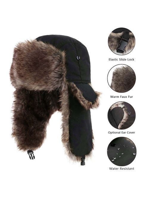Yesurprise Trapper Warm Russian Trooper Fur Earflap Winter Skiing Warm Hat Cap Women Men Unisex Windproof Army Black