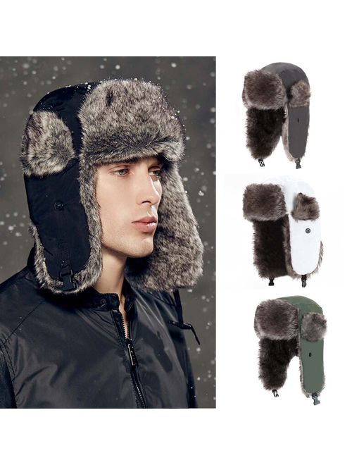 Yesurprise Trapper Warm Russian Trooper Fur Earflap Winter Skiing Warm Hat Cap Women Men Unisex Windproof Army Black