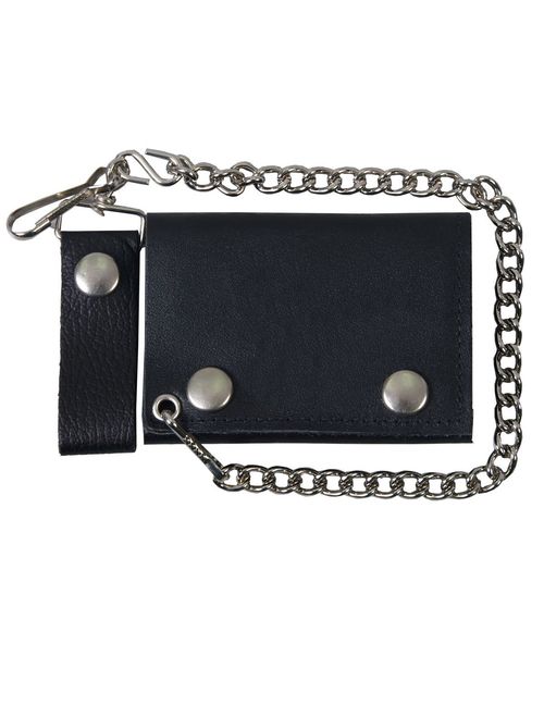 Hot Leathers WLB1001 Black, 4" Classic Black Wallet with Chain (Black, 4")