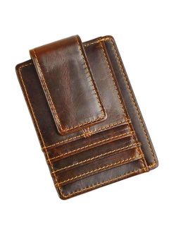 Le'aokuu Genuine Leather Magnet Money Clip Credit Card Case Holder Slim Wallet
