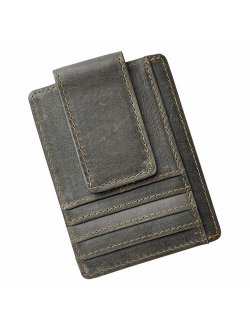 Le'aokuu Genuine Leather Magnet Money Clip Credit Card Case Holder Slim Wallet