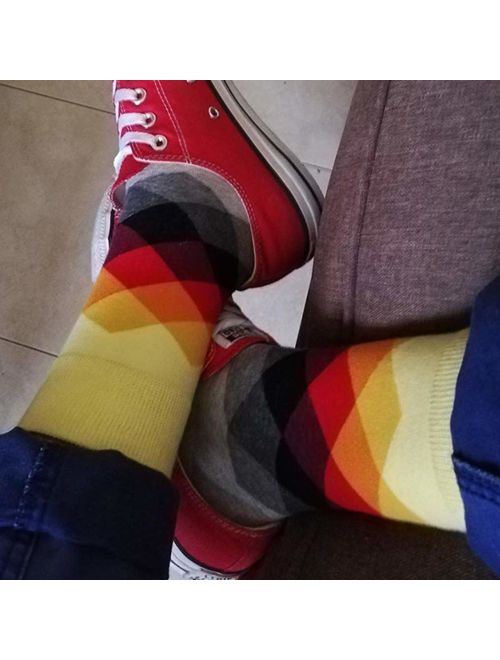 Mens Colorful Dress Socks Argyle - HSELL Men Multicolored Argyle Pattern Fashionable Fun Crew Socks