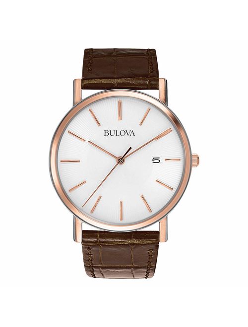 Bulova Men's 98H51 Stainless Steel Dress Watch With Croco Leather Band