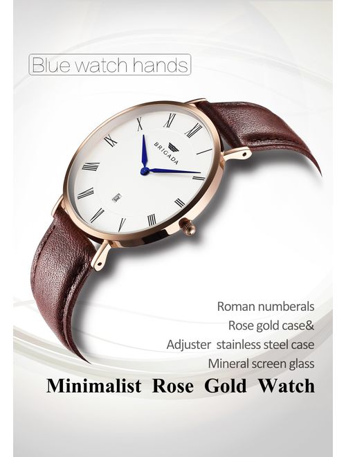 Swiss Brand Nice Fashion Minimalist Men's Dress Watch Waterproof, Rose Gold Case Business Casual Men's Wrist Watch