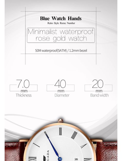 Swiss Brand Nice Fashion Minimalist Men's Dress Watch Waterproof, Rose Gold Case Business Casual Men's Wrist Watch