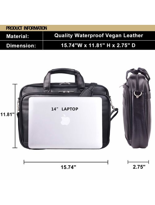 Jack&Chris Mens Briefcase Bag Leather 14" Laptop Messenger Bag Business Attache Case for Men MBYX014