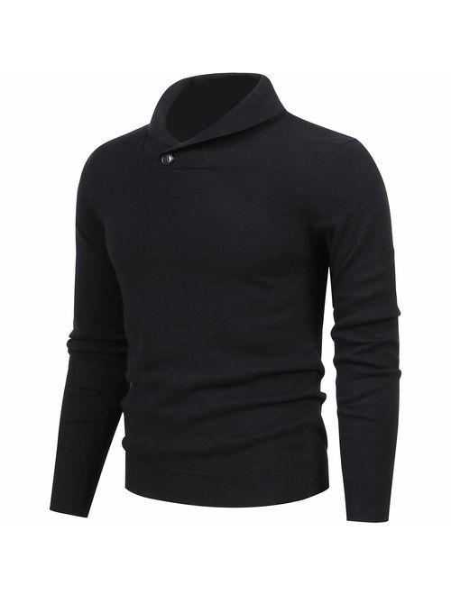 LTIFONE Mens Shawl Sweaters,Casual Slim Fit,Knitted Collar Long Sleeve,Outwear Soft Cotton with One Button