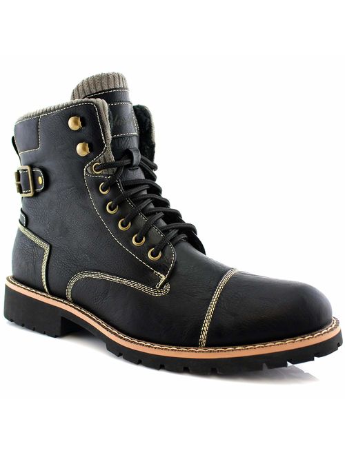 Polar Fox Brady MPX508571 Mens Casual Classic Combat Fur Lined High-Top Motorcycle Boots