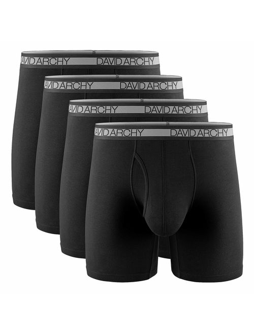 DAVID ARCHY Men's Premium Cotton Underwear Ultra Soft Boxer Briefs with Fly 3 Pack or 4 Pack