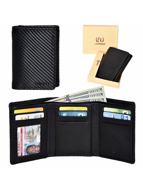 Genuine Leather RFID Blocking Slim Trifold Wallet for Men with 7 Cards+1 ID Window+2 Note Compartments