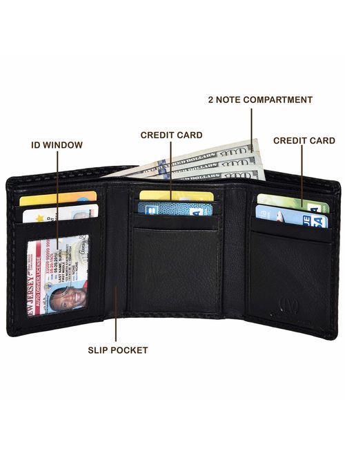 Genuine Leather RFID Blocking Slim Trifold Wallet for Men with 7 Cards+1 ID Window+2 Note Compartments