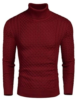 Men's Slim Fit Turtleneck Sweater Casual Knitted Twisted Pullover Solid Sweaters