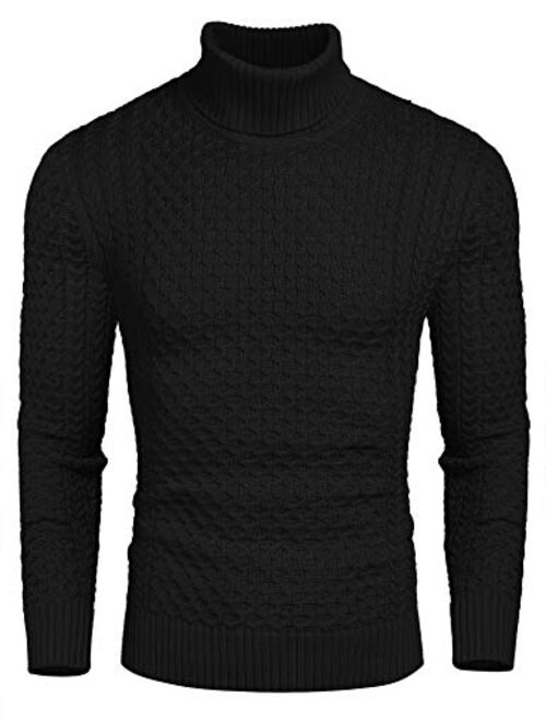 COOFANDY Men's Slim Fit Turtleneck Sweater Casual Knitted Twisted Pullover Solid Sweaters