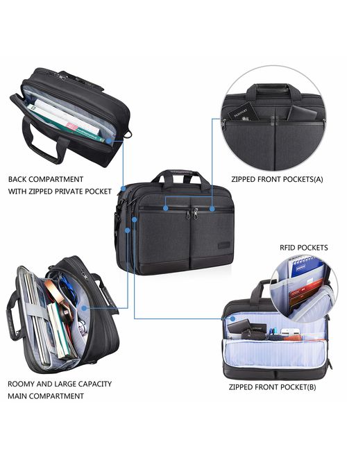KROSER 18" Laptop Bag Stylish Laptop Briefcase Fits Up to 17.3 Inch Expandable Water-Repellent Shoulder Messenger Bag Computer Bag with RFID Pockets for Business/Travel/S