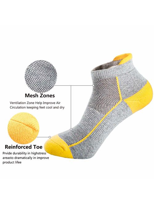 Mens Low Cut Ankle Athletic Socks Cotton Mesh Cushioned Running Ventilation Sports Tab Socks (5 pack)