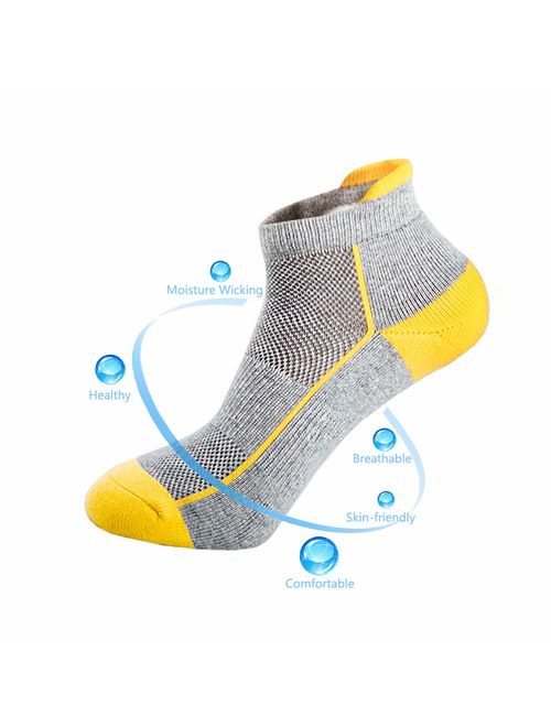 Mens Low Cut Ankle Athletic Socks Cotton Mesh Cushioned Running Ventilation Sports Tab Socks (5 pack)