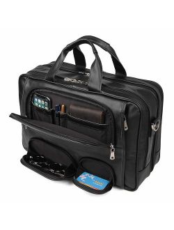 Texbo Men's Solid Genuine Leather 17.3 Inch Laptop Briefcase Messenger Bag Tote Fit Business Travel
