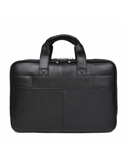 Texbo Men's Solid Genuine Leather 17.3 Inch Laptop Briefcase Messenger Bag Tote Fit Business Travel