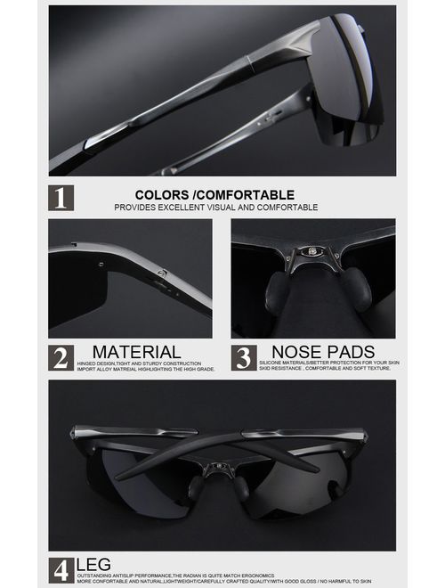 MOTELAN Men's Polarized Sunglasses for Driving Fishing Golf Metal Glasses UV400