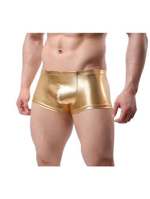TESOON Mens Imitation Leather Underwear Sexy Boxer Briefs