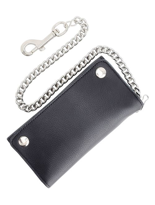 RFID Blocking Men's Tri-fold Vintage Long Style cow Leather With Chain card holder Wallet,USA