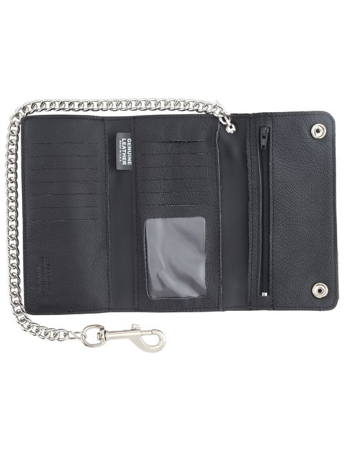 RFID Blocking Men's Tri-fold Vintage Long Style cow Leather With Chain card holder Wallet,USA