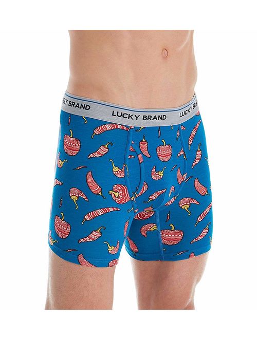 Lucky Brand Mens 3 Pack Cotton Printed Elastic Waist Stretch Boxer Briefs
