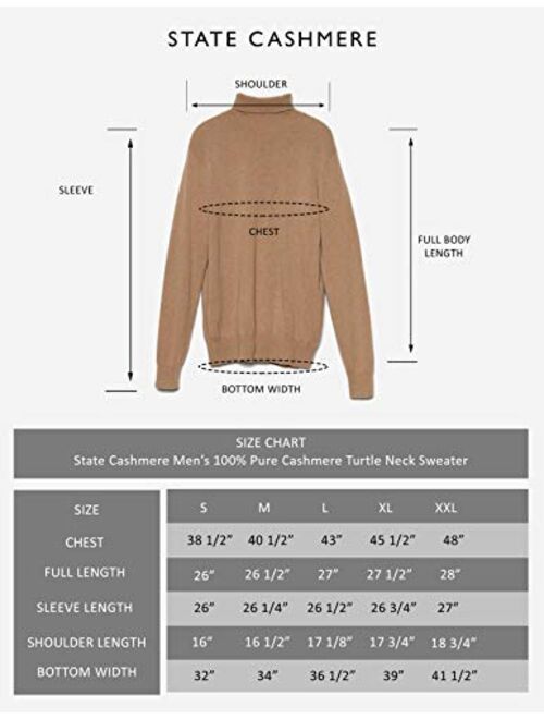 State Cashmere Men's Classic Turtleneck Sweater 100% Pure Cashmere Long Sleeve Pullover