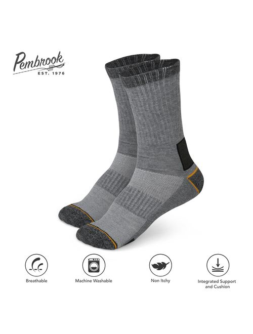 Pembrook All Season Crew Boot Socks - (4 Pack) - Breathable Work, Boot, Hiking, Athletic Socks - Reinforced Heel & Toe