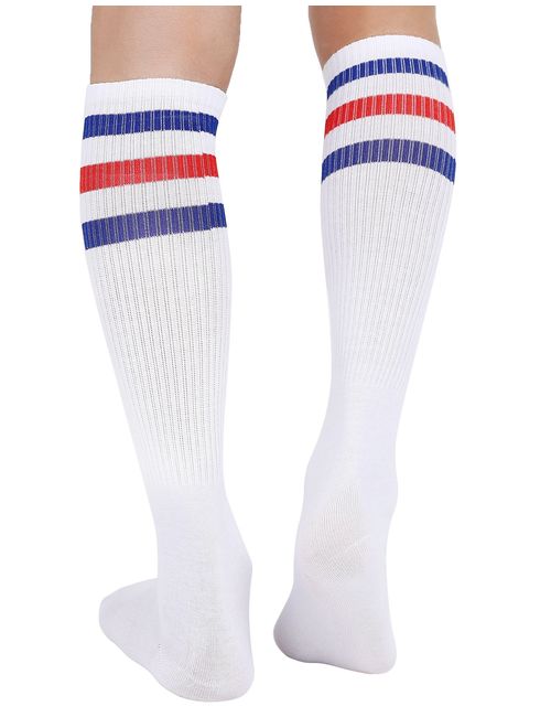 Joulli Triple Stripes White Knee High Tube Socks 1-3 Pairs