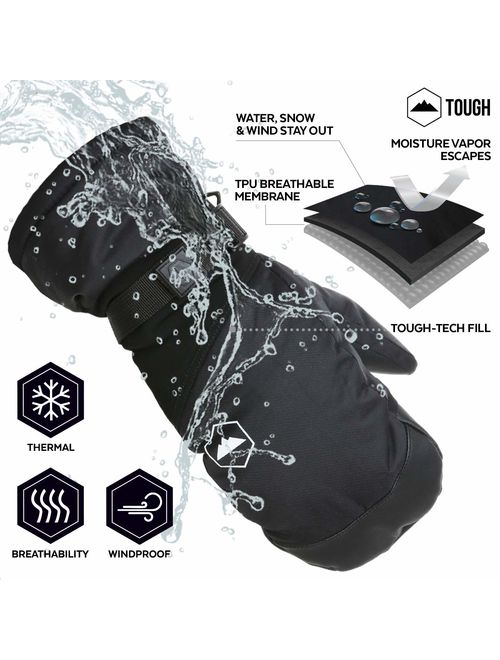 Winter Ski Mittens for Men & Women - Warm Adult Snow Mitts for Cold Weather - Waterproof Gloves Designed for Snowboarding, Skiing, Shoveling & Other Outdoor Sports - with