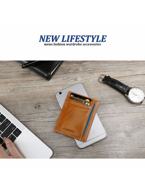 ALBRINT Rfid Minimalist Leather Wallets for Men and Women Front Pocket Wallet Slim Card Holder
