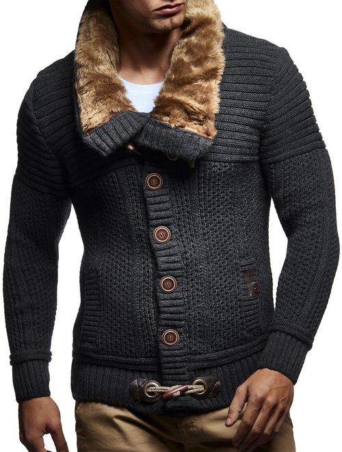 Leif Nelson Men's Knitted Cardigan | Long-sleeved slim fit hoodie | Stylish button up cardigan with shawl collar for Men