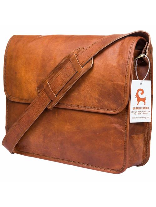 Urban Leather Laptop Shoulder Messenger Bags for Men & Women New Job Gifts for Teen Boys Office Work Executives Briefcase Cross body Fit - Flap Over Vintage Brown Satchel