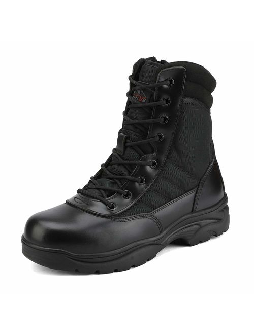 NORTIV 8 Men's Military Tactical Work Boots Side Zipper Leather Motorcycle Combat Bootie
