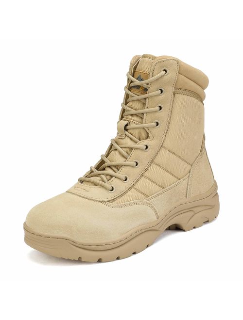 NORTIV 8 Men's Military Tactical Work Boots Side Zipper Leather Motorcycle Combat Bootie