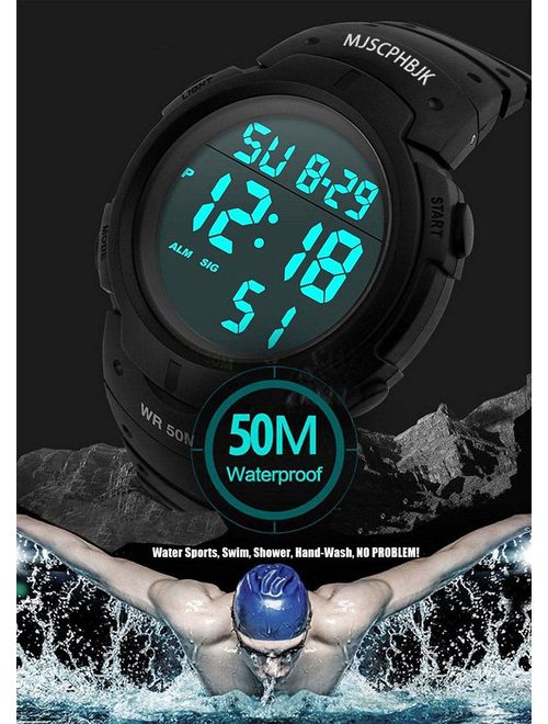 MJSCPHBJK Mens Digital Sports Watch, Waterproof LED Screen Large Face Military Watches and Heavy Duty Electronic Simple Army Watch with Alarm, Stopwatch, Luminous Night L