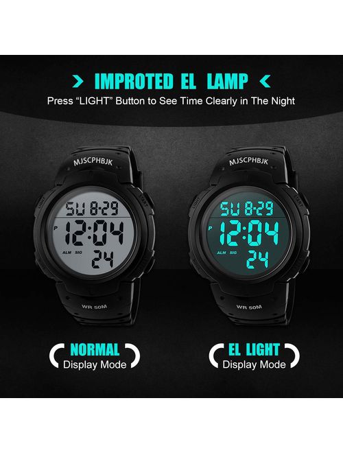 MJSCPHBJK Mens Digital Sports Watch, Waterproof LED Screen Large Face Military Watches and Heavy Duty Electronic Simple Army Watch with Alarm, Stopwatch, Luminous Night L