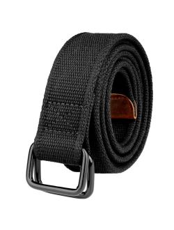 Drizzte Plus Size 39-75'' Long Double Ring Big Mens Canvas Fabric Cloth Belts Black