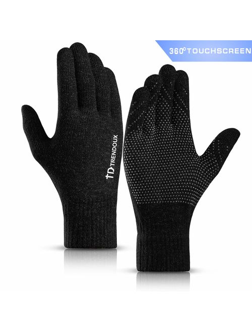 TRENDOUX 360 Whole Palm Touch Screen Gloves for Men Women, Anti-Slip Silicone Gel, Elastic Cuff, Thermal Soft Lining
