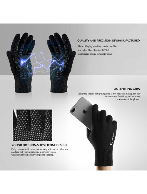 TRENDOUX 360 Whole Palm Touch Screen Gloves for Men Women, Anti-Slip Silicone Gel, Elastic Cuff, Thermal Soft Lining