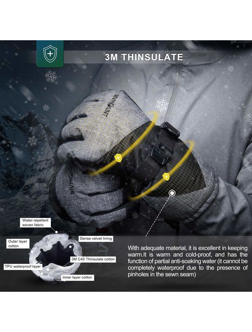RIVMOUNT Winter Ski Gloves for Men Women,3M Thinsulate Keep Warm Waterproof Gloves for Cold Weather Outside RSG611 