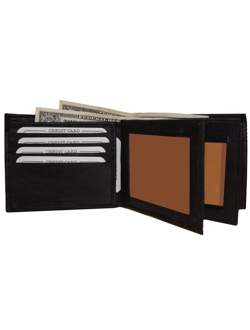 Improving Lifestyles Men's SUN 1225 BK Leather Wallet Black Bifold Fixed Flip 3 Window Id Organza Gift Bag, Black, One Size