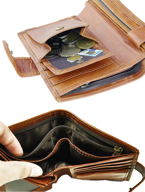 Leather Wallet for Men or Women RFID Blocking Card Holder Coin Purse Trifold Wallet