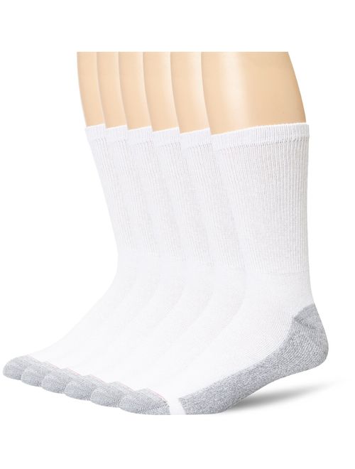 Hanes Men's 6 Pack Cushion Crew Socks, White, 2 Pack (12 Pairs), Size 6-12