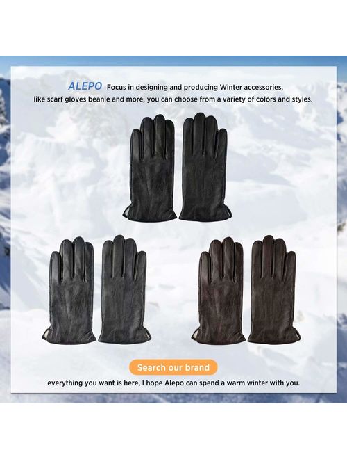 Genuine Sheepskin Leather Gloves For Men, Winter Warm Touchscreen Texting Cashmere Lined Driving Motorcycle Gloves By Alepo