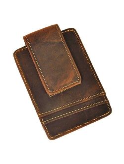 Le'aokuu Mens Genuine Leather Cowhide Magnet Money Clip Credit Case Case Holder Slim Wallet