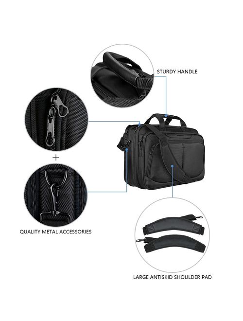 KROSER Laptop Bag for 15.6"-17" Laptop Water-Repellent Expandable Briefcase Business Messenger Shoulder Bag for School/Travel/Women/Men-Black