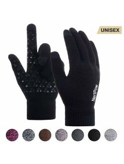 Winter Gloves For Men And Women, Warm Knit Touch Screen Texting Anti-Slip Thermal Gloves With Wool Lining
